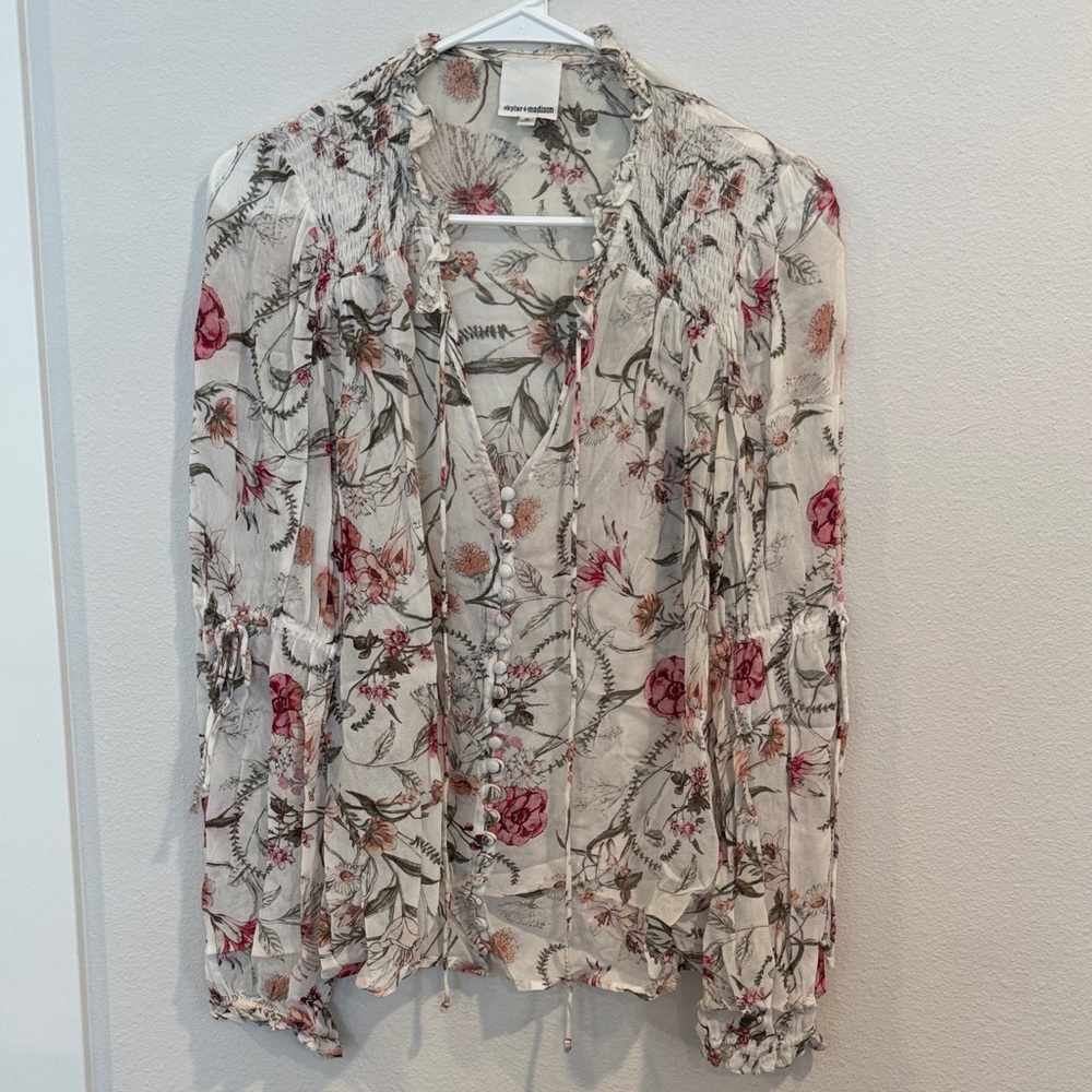 Skylar + Madison Floral Sheer Blouse - White and Pink